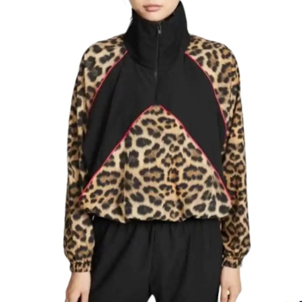 Terez Jacket Leopard-Print Half-Zip Colorblock Leopard Retrosport Windbreaker M